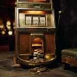 Vintage slot machine paying plain coins into a brass tray, for the 5Bet review