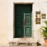 Blank brass company plates beside a Caribbean doorway, illustrating the Casinova review
