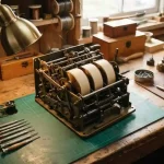 Opened slot machine mechanism on a workbench, reflecting the CryptoSlots review