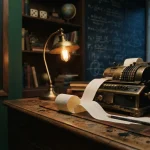 Brass adding machine with a paper tape, illustrating the DuckDice review