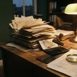 Overflowing tray of complaint letters and a rubber stamp, reflecting the EuroBets Casino review