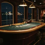 Empty high-limit blackjack table on a riverboat at night, for the FatFruit review of big live limits against a weekly withdrawal cap