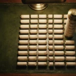 Coin rolls in even columns on a counting table, reflecting the FortuneJack review