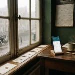 Phone and spaced-out envelopes at a canal-house window, reflecting the Koning Casino review