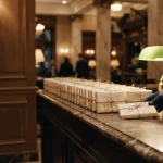 Concierge handing over one small parcel from a long row, illustrating the Lussurio review