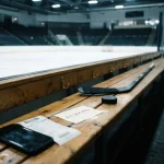 Phone and a reserved card on an ice rink bench, reflecting the N1Bet review on its sportsbook, reserved balances and weekly cap