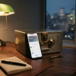 Phone with a wallet screen leaning on a locked steel box, illustrating the Solcasino review