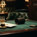 Upturned dice cup and a sealed envelope in a cigar lounge, reflecting the TrustDice review
